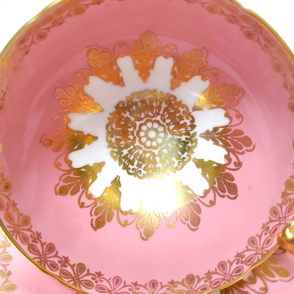 Aynsley Pink & 22k Gold Tea Cup & Saucer Bone China Corset Design Queen … - Picture 7 of 14